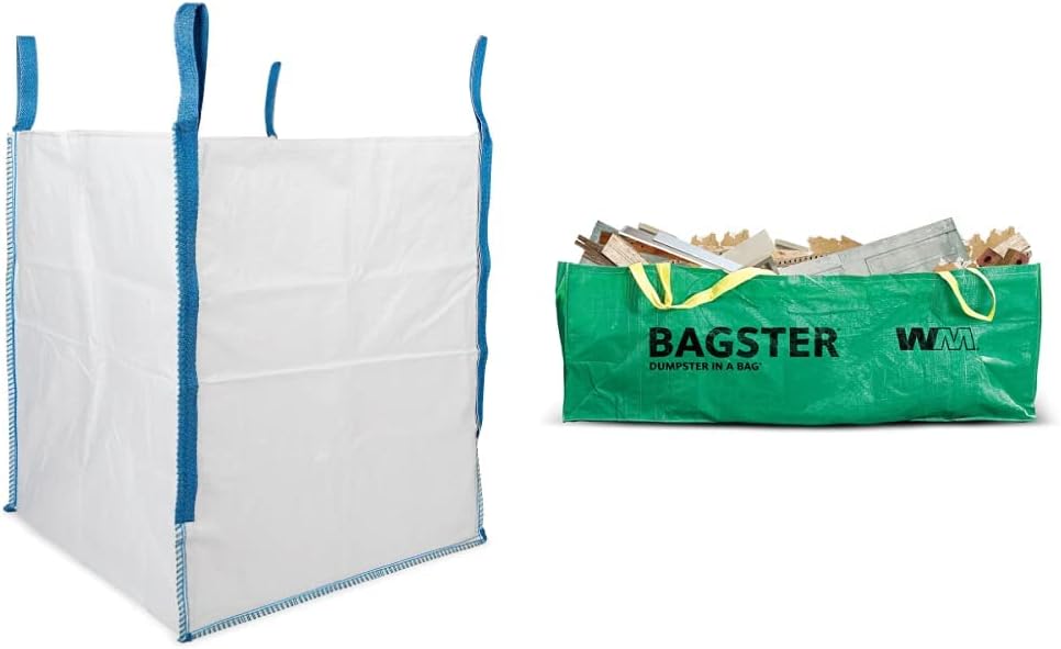 BAGSTER 3CUYD Dumpster in a Bag holds up to 3,300 lb, Green DURASACK Heavy Duty Builders Bag - 200 Gallon White Woven Polypropylene Construction and Demolition Bulk Bag - Pack of 1