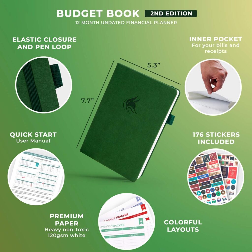Clever Fox Budget Book 2.0 – Financial Planner Organizer Expense Tracker Notebook. Money Planner for Monthly Budgeting and Personal Finance. Colored Edition, Compact Size (5.3 x 7.7) – Dark Green