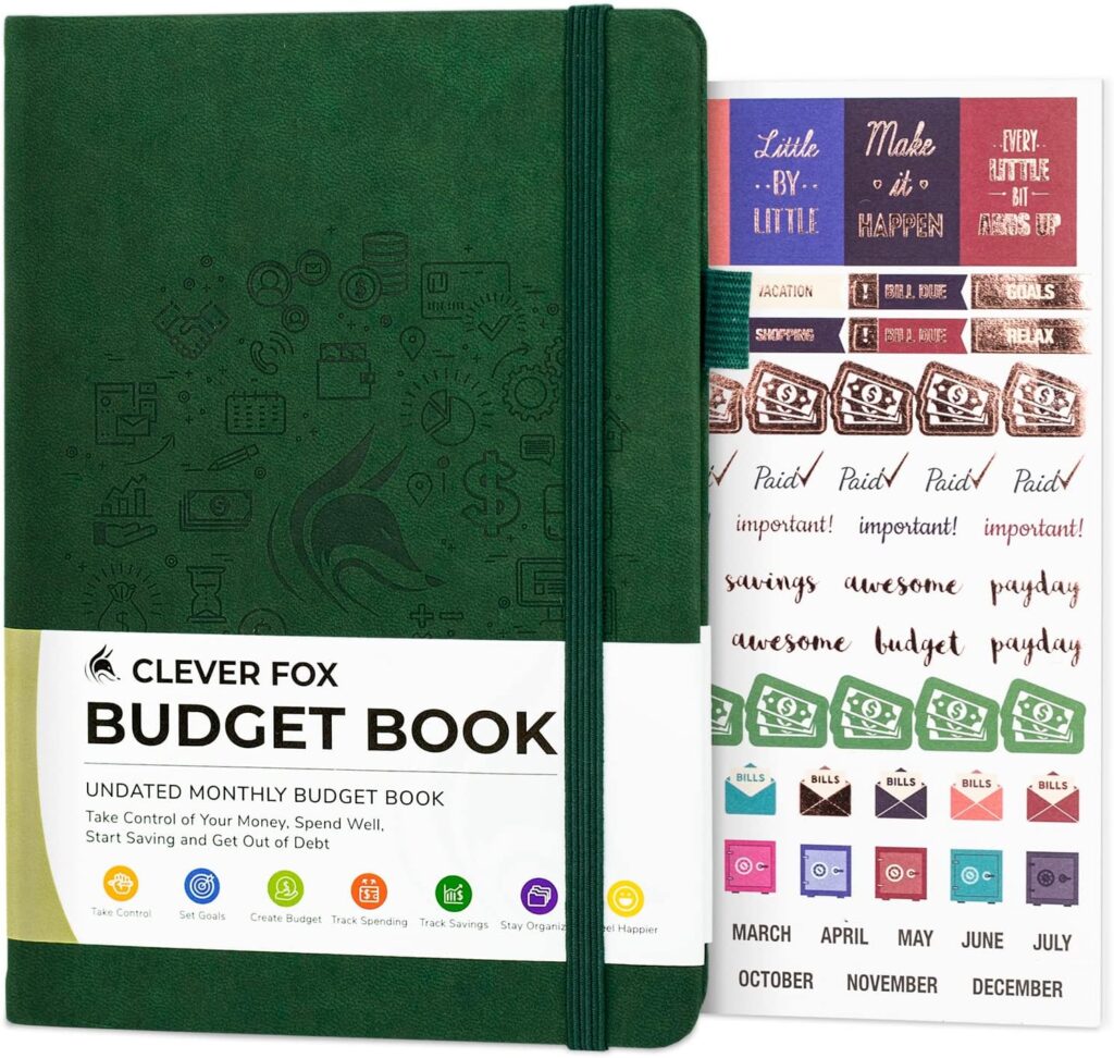 Clever Fox Budget Book – Financial Planner Organizer Expense Tracker Notebook. Money Planner Account Book for Household Monthly Budgeting and Personal Finance. Compact Size 5.3 x 7.7 – Moss Green