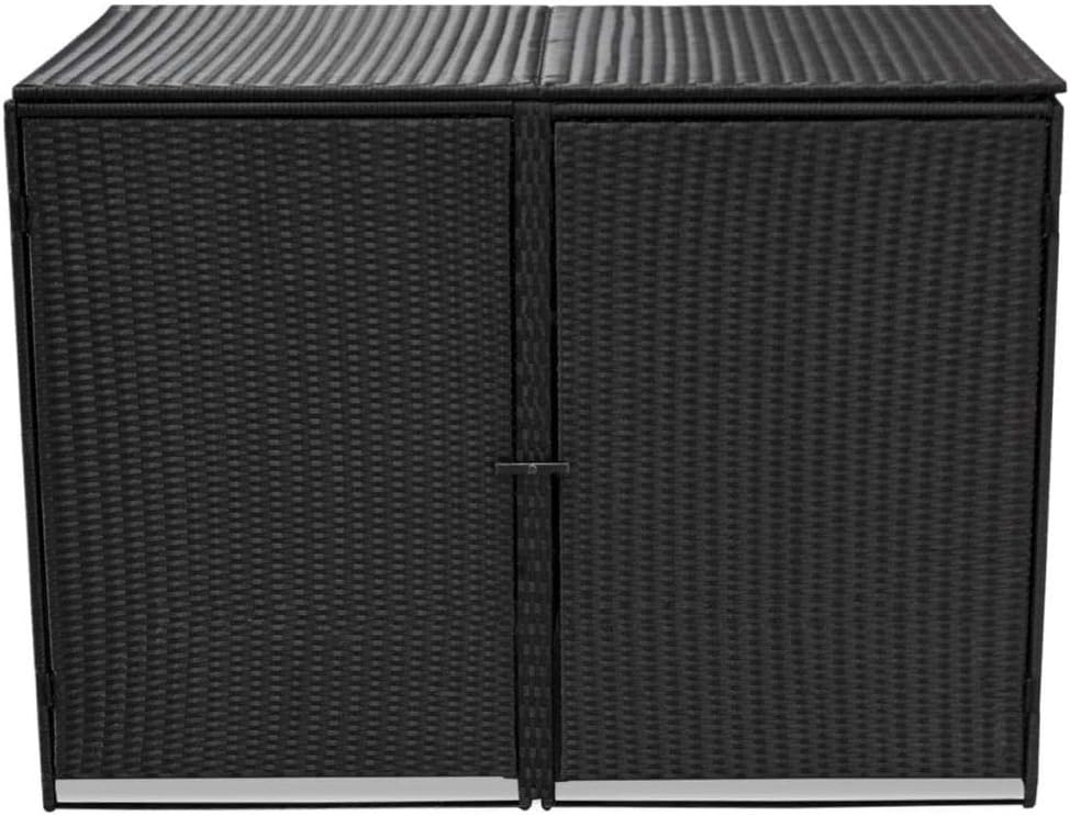 Daonanba Wheelie Bin Shed Garbage Storage of Poly Rattan Water Resistant Trash Container Management Unit with Enclosure and Lid or Backyards and Patios - 58.3 X 31.5 X 43.7 (black)