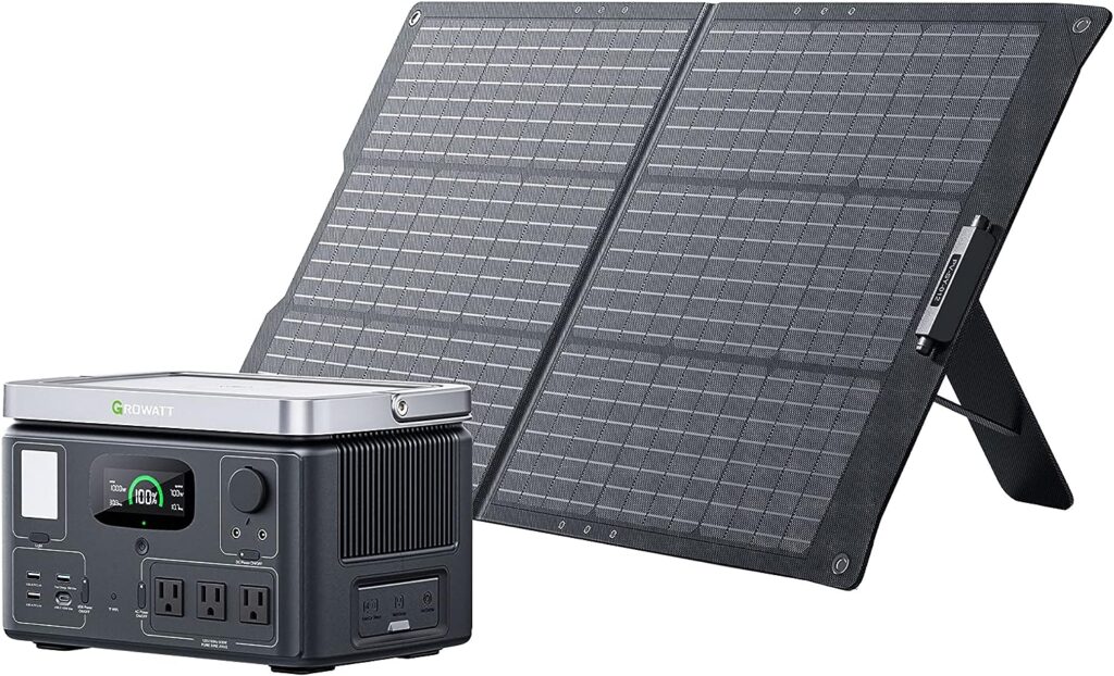 GROWATT Solar Generator VITA 550, 538Wh Portable Power Station with 100W Solar Panel, 3 x 110V/600W AC Outlets, Fast Recharging, LiFePO4 Battery Pack, Emergency Backup for Outdoor Camping/RV/Home Use