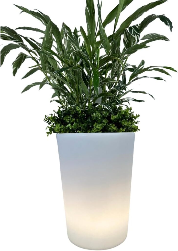 Illuminated Portable Led Cone Planter - Indoor Outdoor Waterproof - Wireless RGB LED Energy Efficient Bulb - Remote Control LED - 8 Ambient Colors - Latest USB Charging Technology, White, Medium