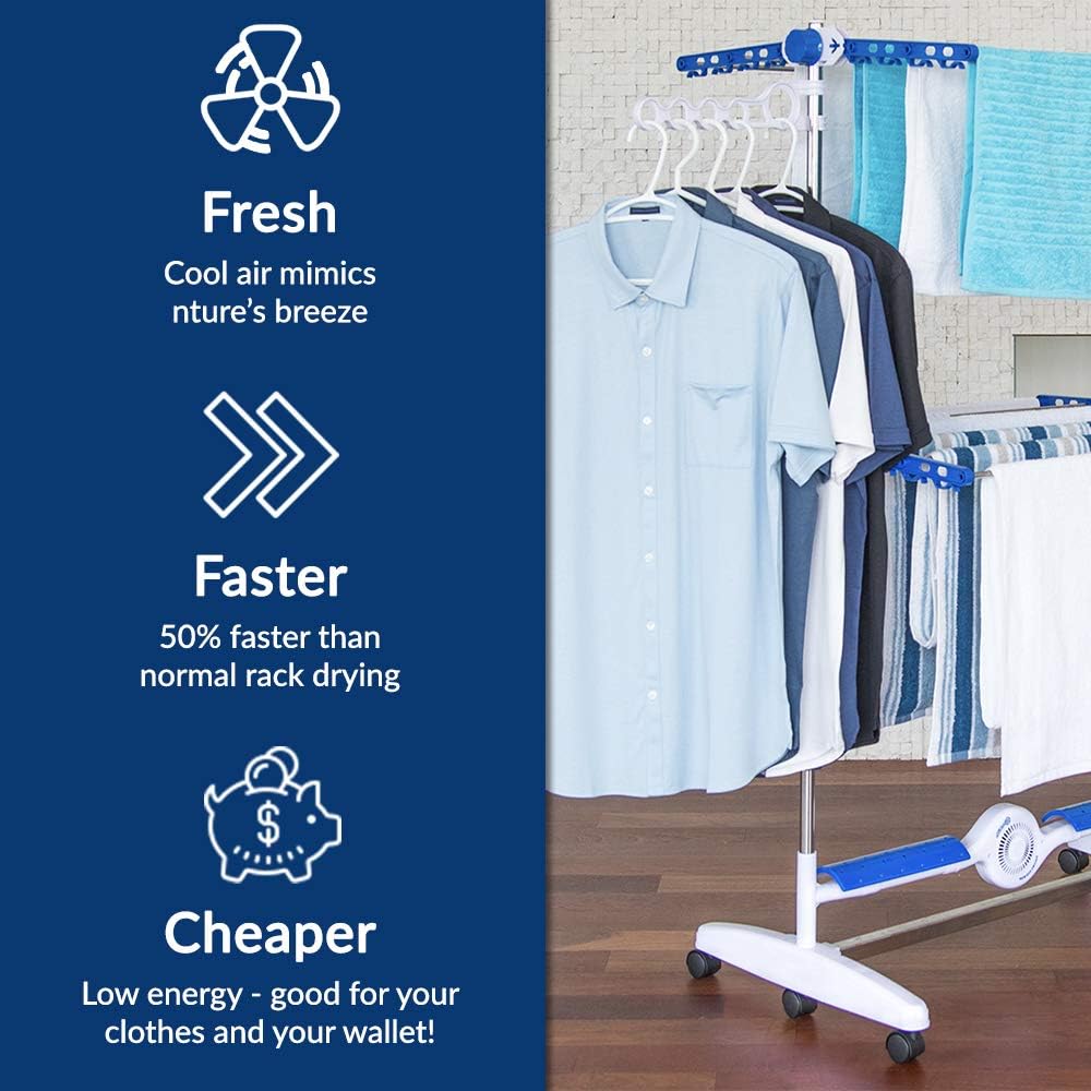 Nubreeze Revolutionary Clothes Drying Rack + Innovative Smart Breeze Fan Technology + Natural Forced Air for Quicker Drying + Foldable for Easy Storage + Holds up to 45 lbs + Energy Efficient