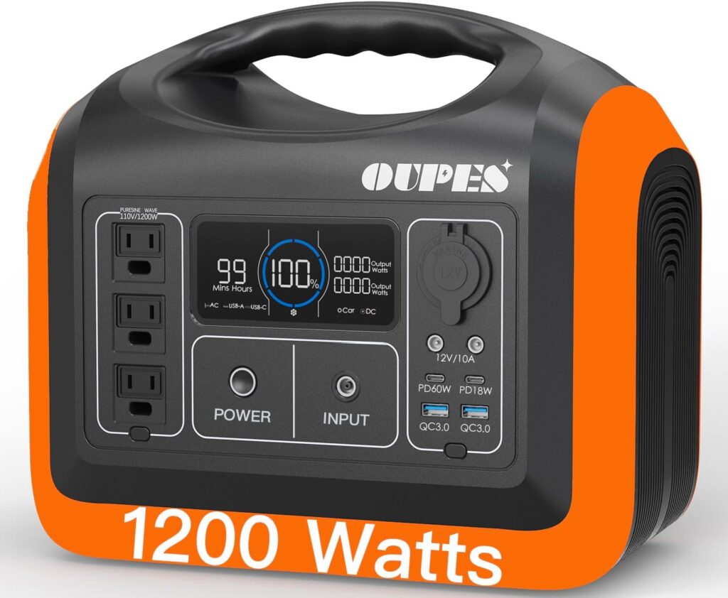OUPES Portable Power Station 1200W 992Wh LiFePO4 Battery Backup,3X1200W (3600W Surge) 110V AC Outlets, Power Station 1000W Solar Generators for Outdoor Camping/Home Backup/RVs,Support Solar Charging