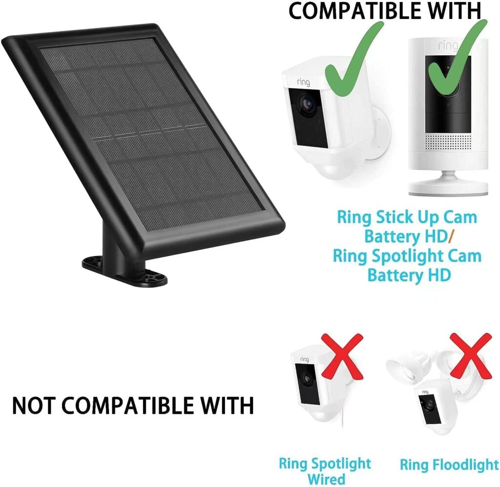 Solar Panel, 2.4W Solar Panels for Ring Stick Up Cam/Ring Spotlight Cam Battery/Spotlight Cam Plus/Spotlight Cam Pro/Blink XT/ XT2 Outdoor Wireless Security Camera with 10FT Micro USB C Cable