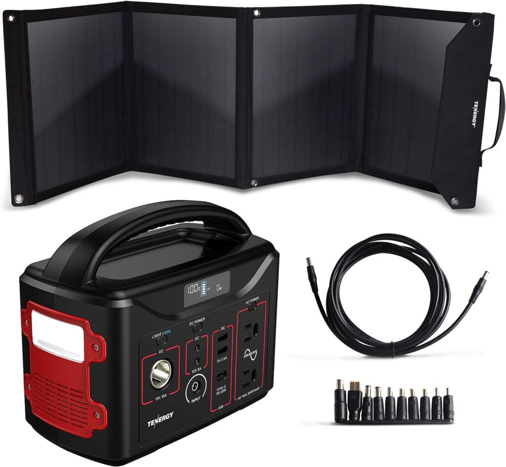 Tenergy Solar Generator Bundle w/ 60W Portable Solar Panel and 300wh Portable Power Station Bundle, for Renewable Energy Solar Power Generator, Emergency Backup Power, Outdoor Camping, RV Campervans
