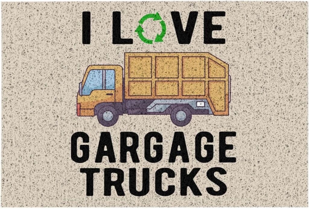 Waste Management Garbage Truck Door Mat Outdoor for Home Front PVC Welcome Entry Rug Non-Slip Muddy Carpet for Bedroom 16x24 Inch