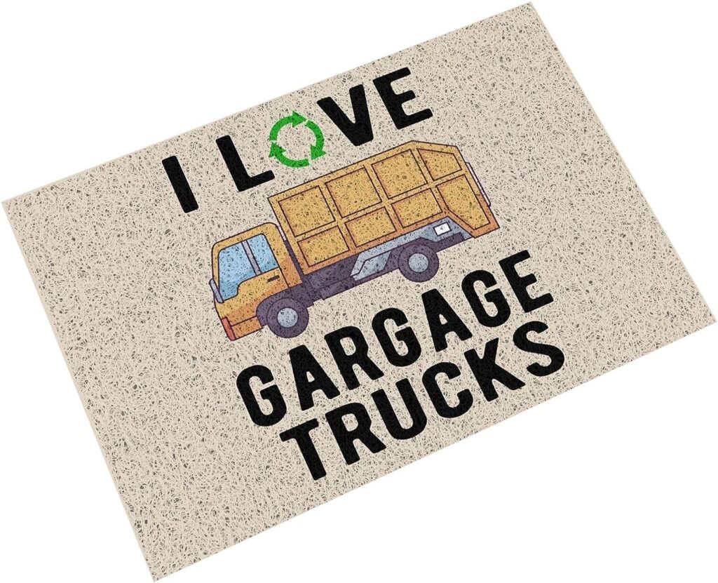 Waste Management Garbage Truck Door Mat Outdoor for Home Front PVC Welcome Entry Rug Non-Slip Muddy Carpet for Bedroom 16x24 Inch