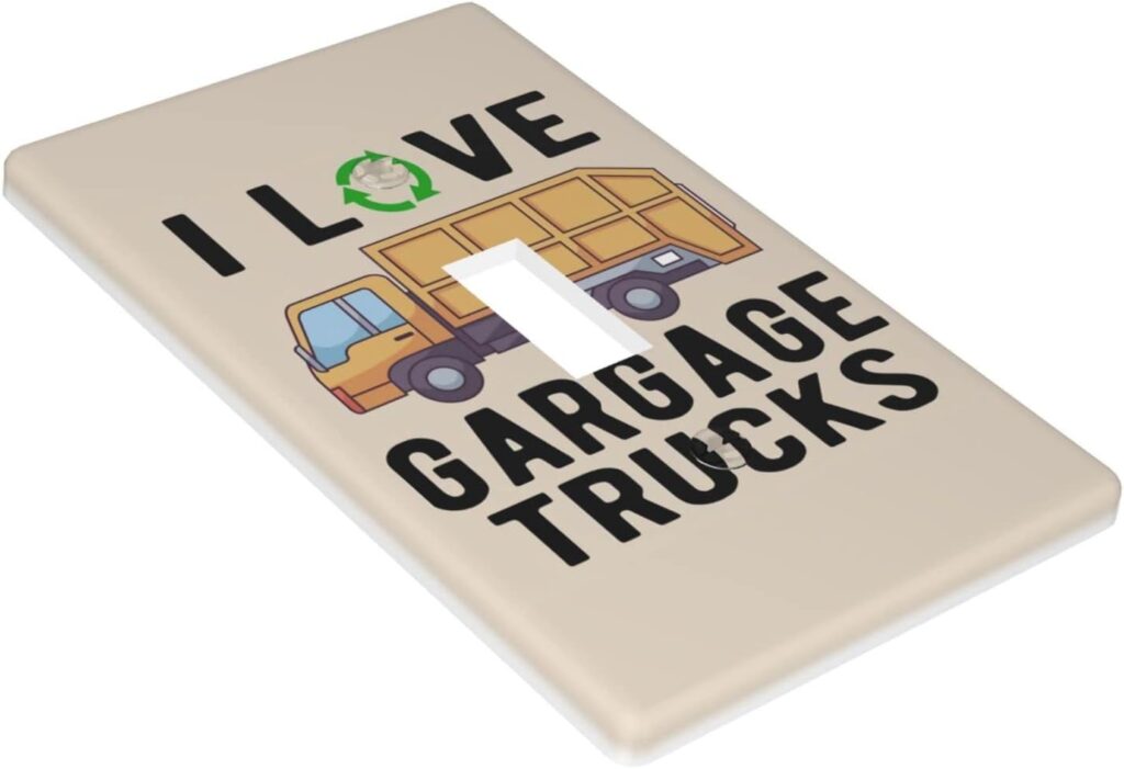 Waste Management Garbage Truck Single Toggle Light Switch Cover Decorative 1 Gang Wall Plate Faceplate For Kitchen Bedroom Bathroom Room Standard Size 4.50 X 2.76