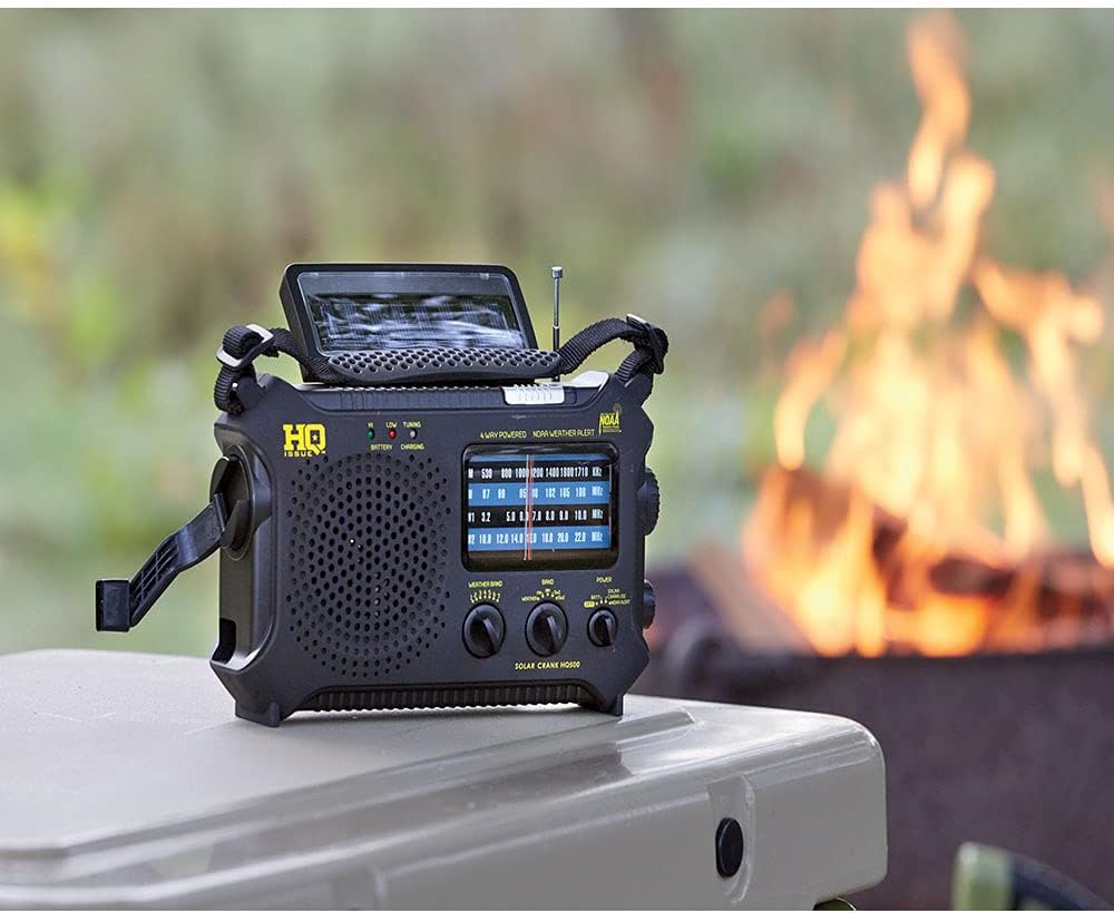 HQ ISSUE Dynamo Emergency Radio Hand Crank Solar Portable W/AM FM, NOAA Weather Alert, Shortwave, Flashlight, Black, Black