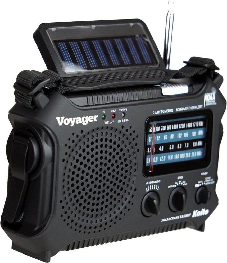 Kaito KA500IP-BLK Voyager Solar/Dynamo AM/FM/SW NOAA Weather Radio with Alert and Cell Phone Charger, Black