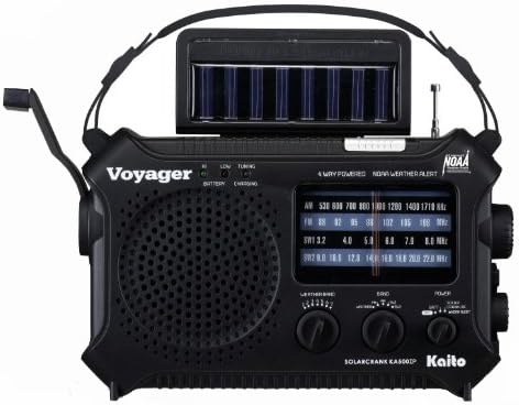 Kaito KA500IP-BLK Voyager Solar/Dynamo AM/FM/SW NOAA Weather Radio with Alert and Cell Phone Charger, Black