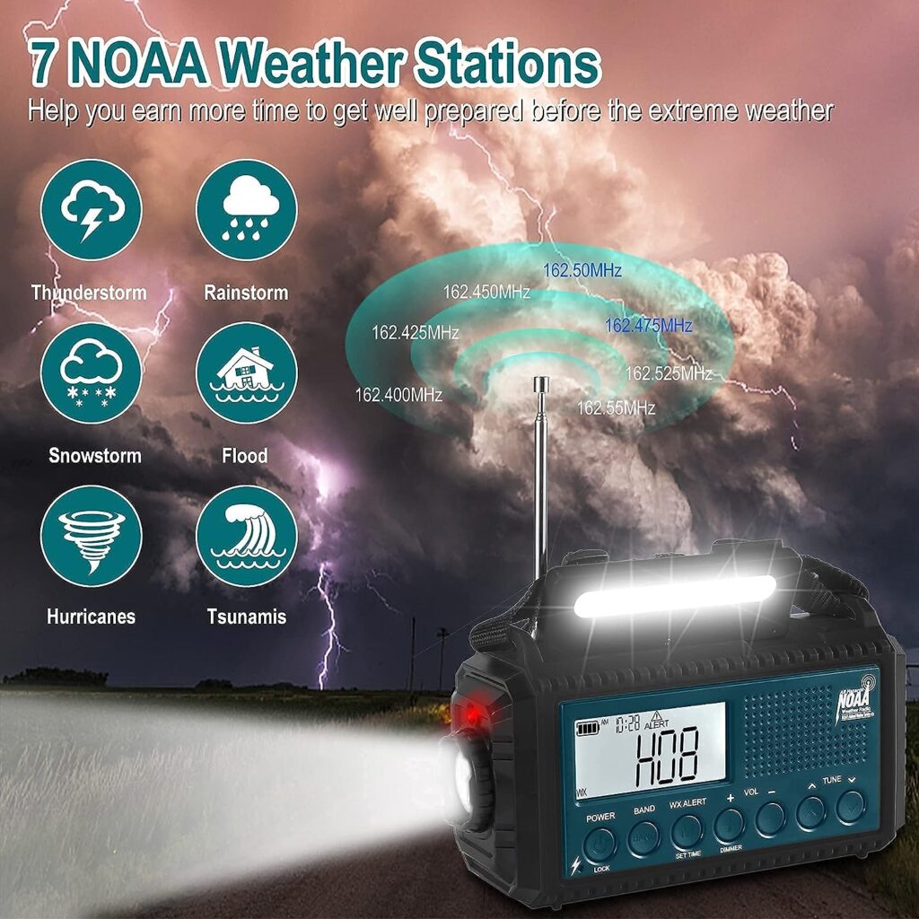 Mesqool NOAA Weather Alert Radio Camping Lantern, AM/FM/Shortwave Radio, Solar/Hand Crank/Battery Powered, FlashlightReading Lamp, USB Charger, Power Bank