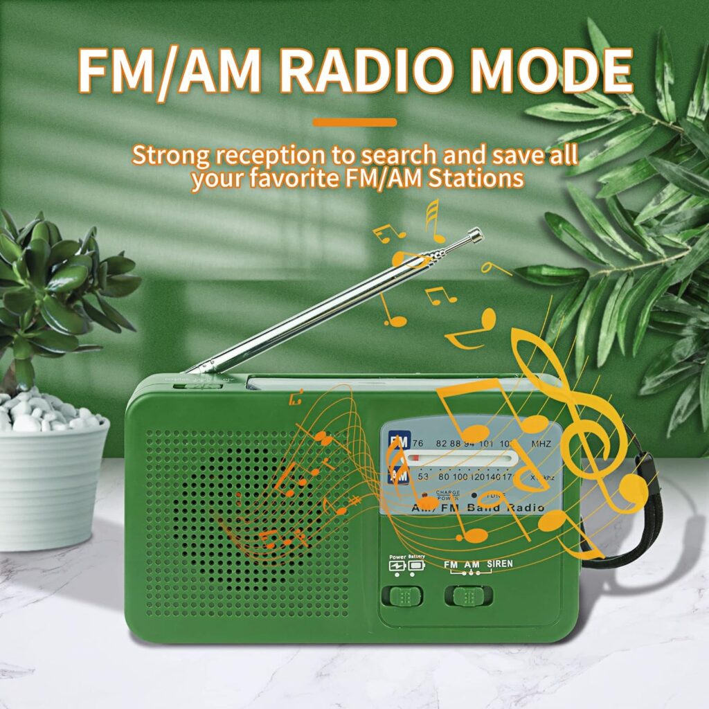 New Solar Powered Hand-cranked Radio LED flashlights Siren FM/AM Emergency Weather Radio with Rechargeable USB Phone Charger Suitable for Hunting Daily Carrying Camping Hiking Night Riding(Green)